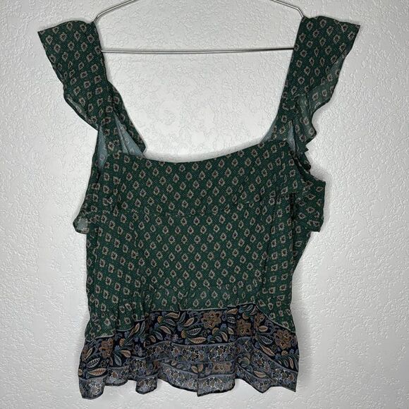 New Veronica Beard Randa Paisley Ruffle Trim Peplum Top Green Size 8 Silk - Picture 7 of 14